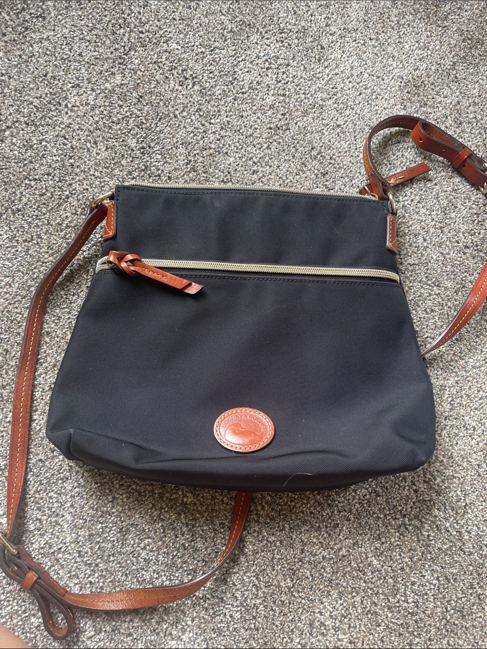 Dooney & Bourke Black Crossbody with Brown Leather Accents